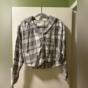 American Eagle Outfitters | Hooded Hoodie Flannel Cropped Distressed | Size M
